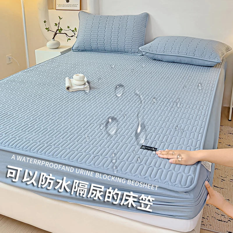 1pcs All Cotton Waterproof Bed Sheet Solid Color Mattress Protective Cover Antibacterial Pure Cotton Dustproof Bedroom Bed Sheet 5