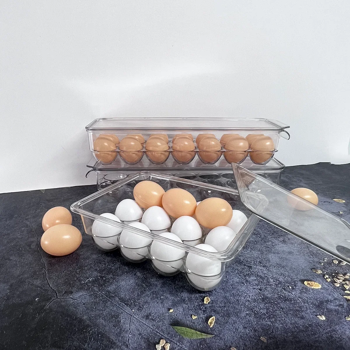 1pc-refrigerator Storage, Kitchen Sorting, Egg Tray Preservation Box, Egg Compartment, Household Egg Tray, Plastic Egg Box, Duck
