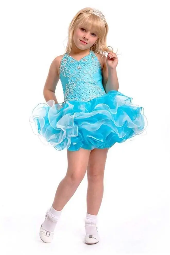 

Cupcake Girl's Pageant Dresses with Beaded Zipper Back Birthday Party Gowns Ruffles Organza Short Puffy Flower Girls' Dress