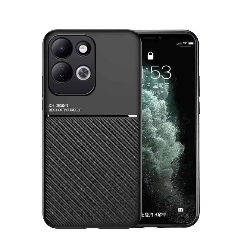 Luxury Leather Soft Frame Phone Case with Car Magnetic Holder and Back Protection