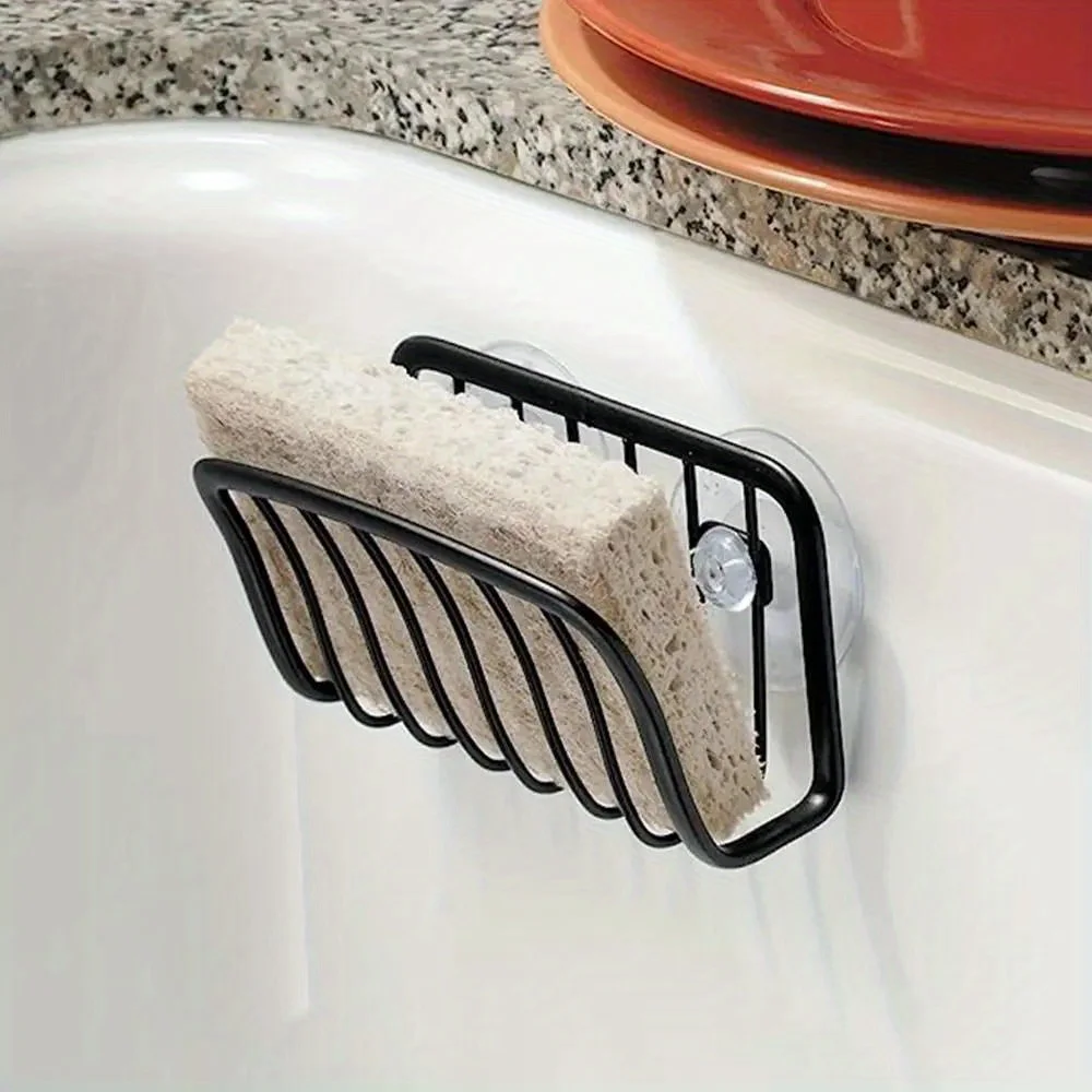 Organizer Per Lavello In Acciaio Inox Nero, Porta Spugna E Detersivi, Con Porta Asciugamani E Porta Spazzola, Fissaggio Senza Fori, Antigraffio