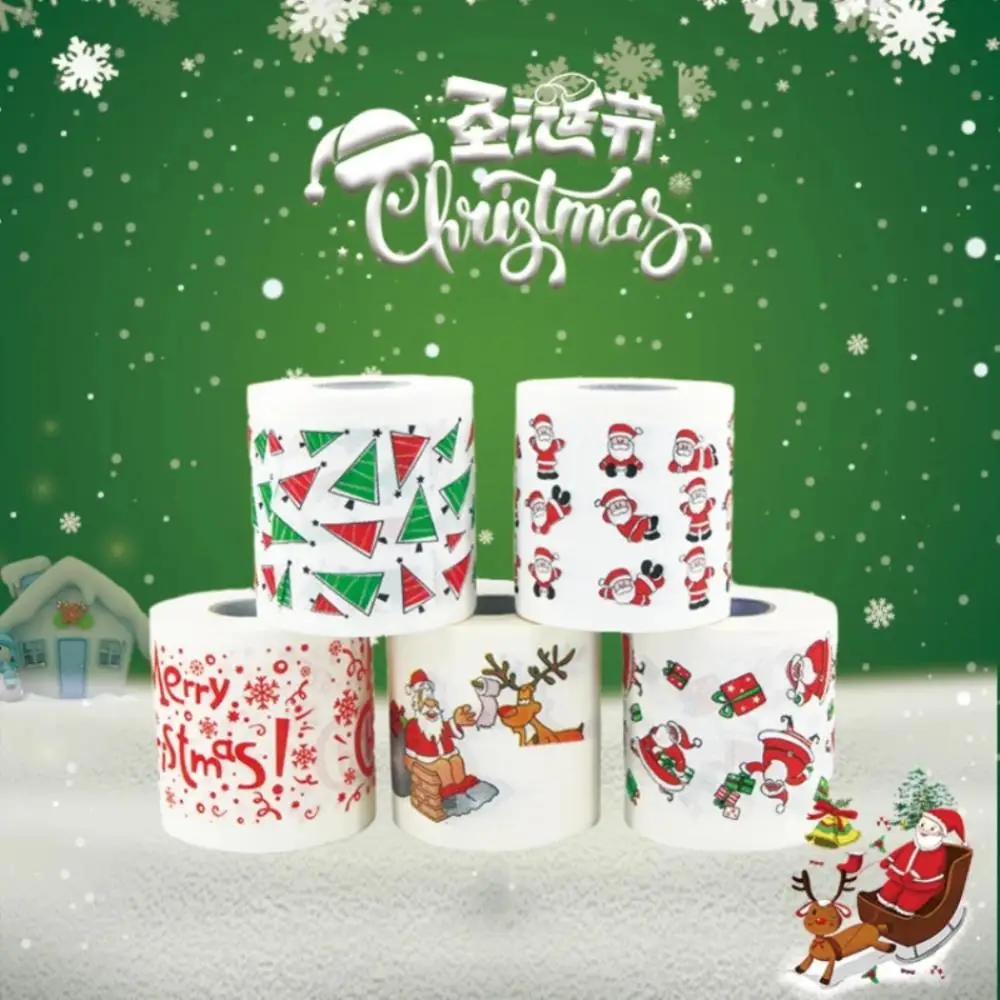Christmas Pattern Series Roll Paper Toilet Santa Claus Reindeer Christmas Toilet Paper Decor Tissue Decorations