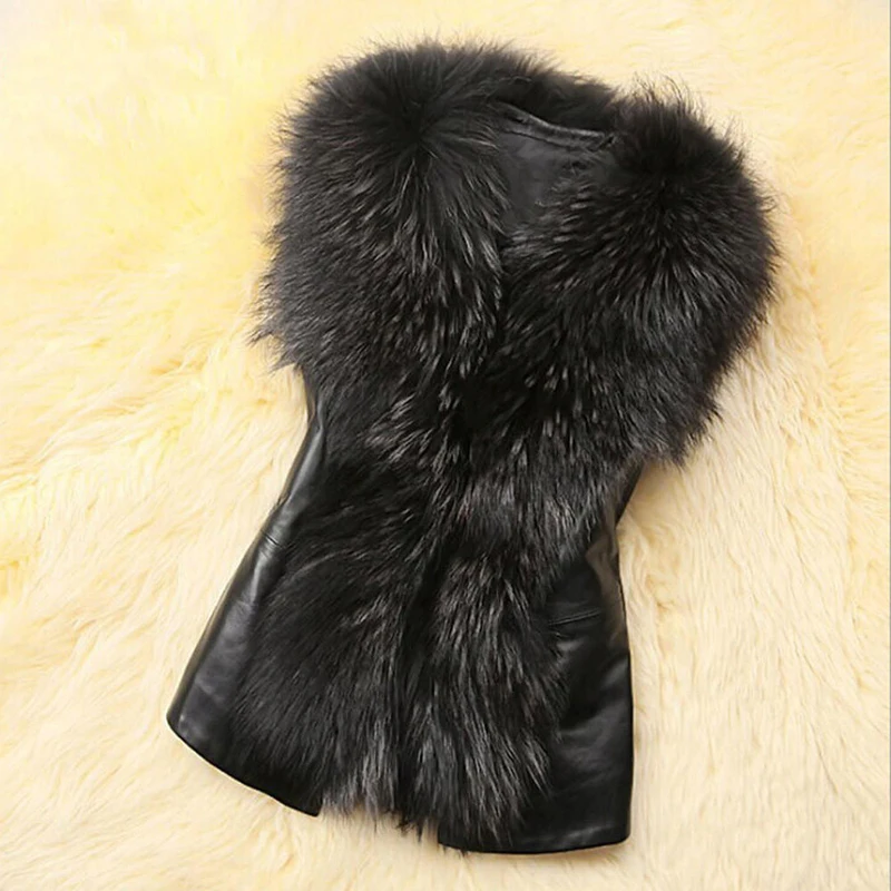 Winter Autumn Keep Warm Waistcoat Women Faux Fur Leather Patchwork Vest Jacket Sleeveless Back Bowknot Decor Casual Outerwear faux fur sleeveless vest winter thick coats women 2020 new fashion casual jacket warm slim fake fox outerwear women winter vest