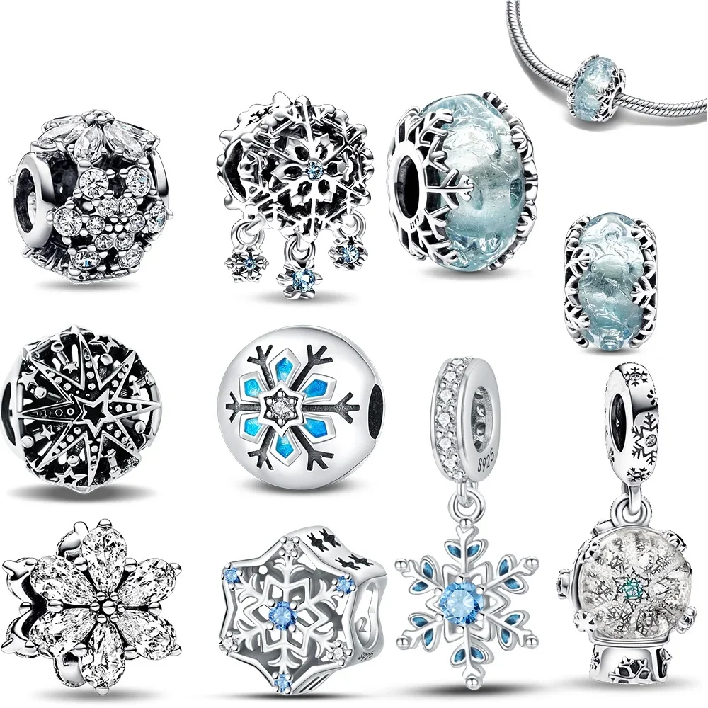 925 Sterling Silver Snowflake Magic Ball Charm Bead Fit Bracelet for Women DIY Jewelry Making Gift