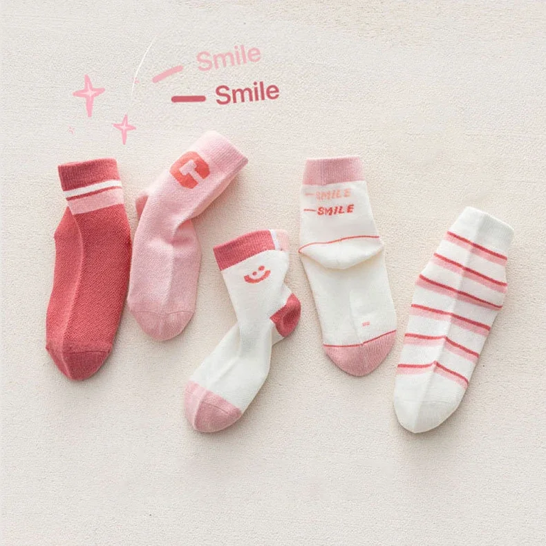 5Pairs Spring Summer Baby Mesh Thin High Long Socks Korean Style School Letter Floor Casual Short Ankle Stockings for Children