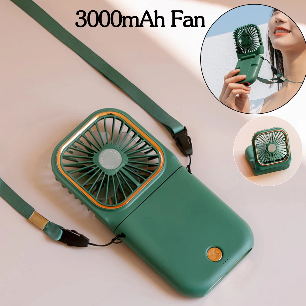 HangingNeckFansMiniPortableFoldingUSBCharging3000mAhPowerBank