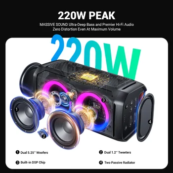 W-KING T11 100W RMS Bluetooth Speakers, IPX6 Waterproof, BT 5.3 Portable Party Boombox Wireless Deep Bass/115dB Loud Massive Sound 5