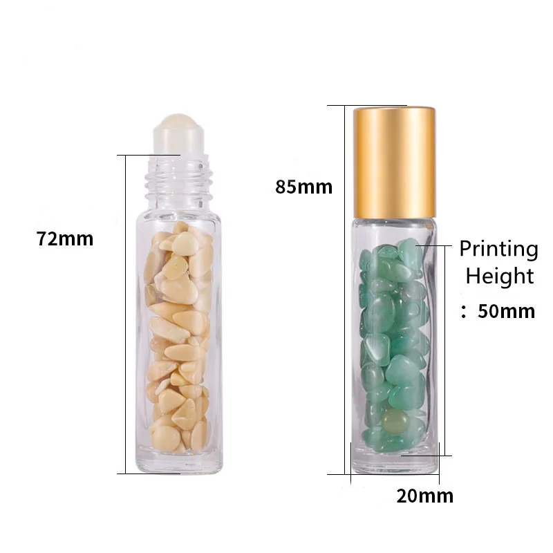 12X 10ml Glass Essential Oil Roller Bottles Healing Crystal Chips Stones Roll On Bottle Refillable perfume oil wholesale travel