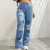 Butterfly Printing Denim Trousers Women Holes Jeans Straight Pants High Waist Loose Fit Vintage  Casual Distressed Denims