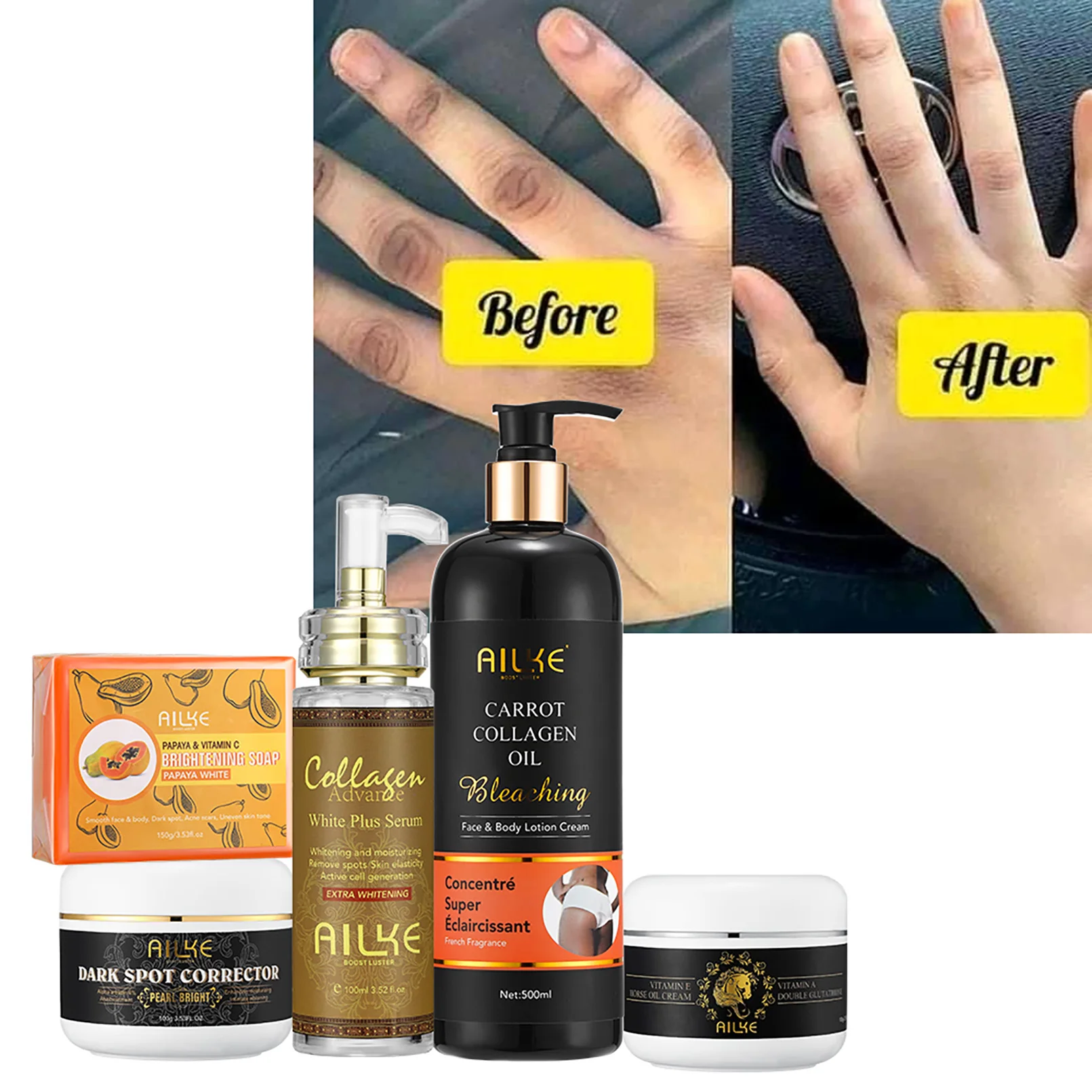 AILKE Collagen Whitening Kit, Moisturizer, Hydration, Dark Spot Removal Cream, Brightening Body Lotion, armpit Whitening Cream 4