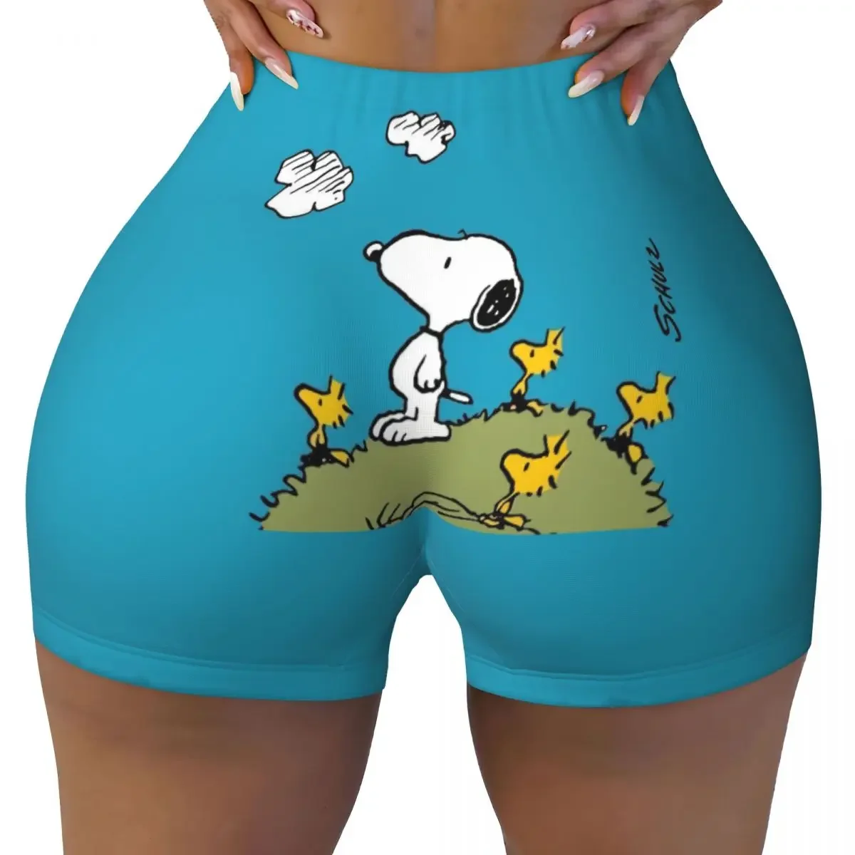 thumbnail image 1 of Pantalones cortos de ciclismo para entrenamiento de voleibol con paisaje de Van Gogh personalizado de Snoopy y Charlie Brown Pantalones cortos de yoga para gimnasio de Peanuts para mujer, 1 of 5
