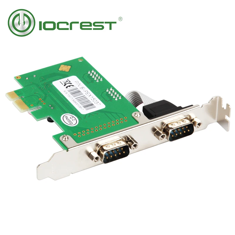 IOCREST PCI Express 2 Ports Serial RS232 Com db9 Controller Card PCI-e 1.0 x 1 WCH382 Chip with Low Profile Bracket