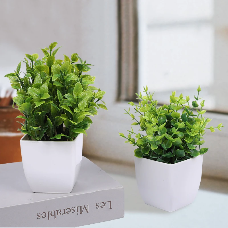 Green Artificial Bonsai Mini Eucalyptus Flower Potted Plant for Home Garden Table Decoration Indoor Bedroom Office Fake Plant