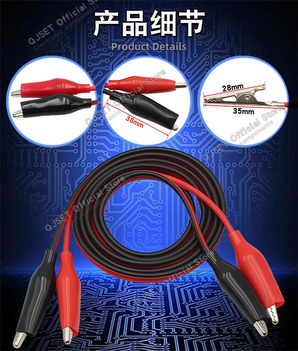 1set 1M Krokodilklemme Rot/Schwarz Isolierte Messleitung Dual-Ended Krokodilklemme Jumper Kabel Elektrische Klemme Power Test Kabel – Detail 4