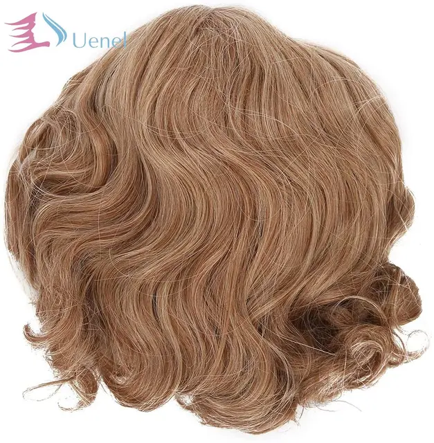 Uenel Short Curly Wavy Wig Shoulder Length Wigs for Women Female Synthetic Hair Gold Brown Mixed Color 2
