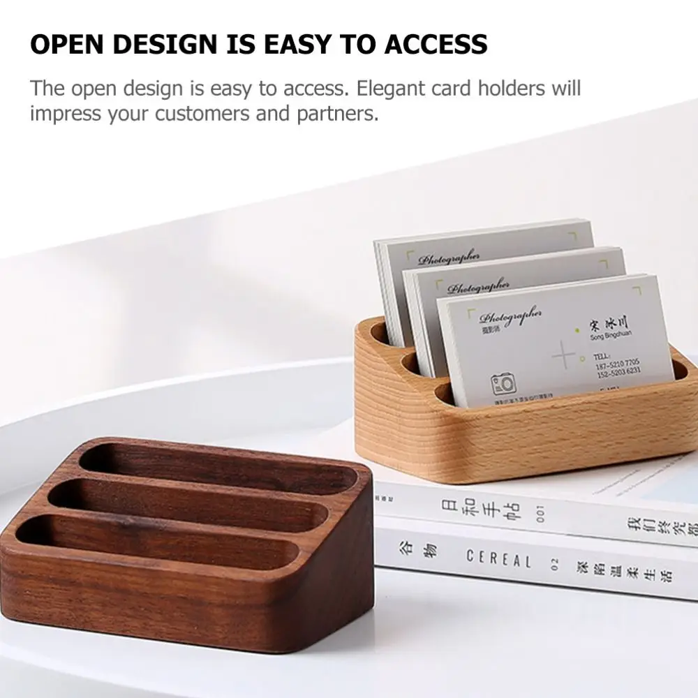 

Black Walnut Business Card Holder Organizer Solid Beech Wood Desk Display Stand Home Office Memo Counter Tabletop Shelf