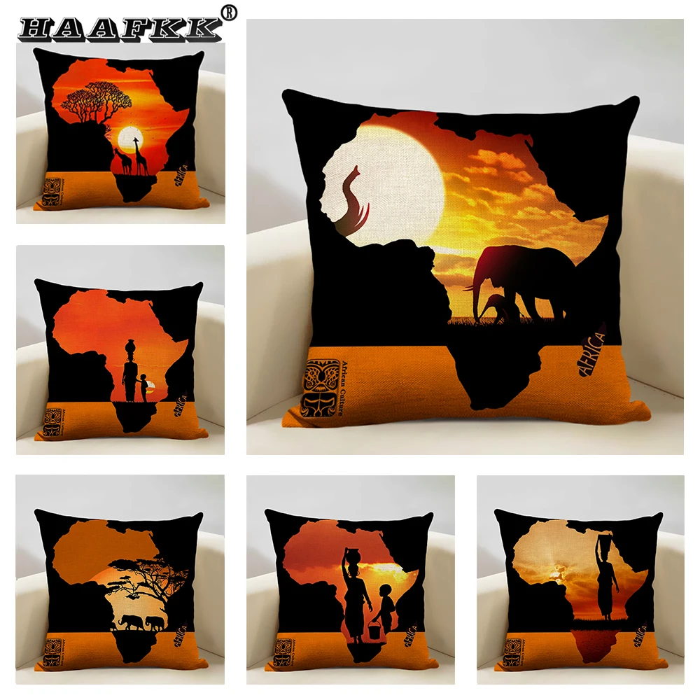 

Наволочка для дивана с изображением Африканской карты, украшение для дома, гостиной, 45x45 см, темно-серая, для бара, кафе, художественные аксессуары