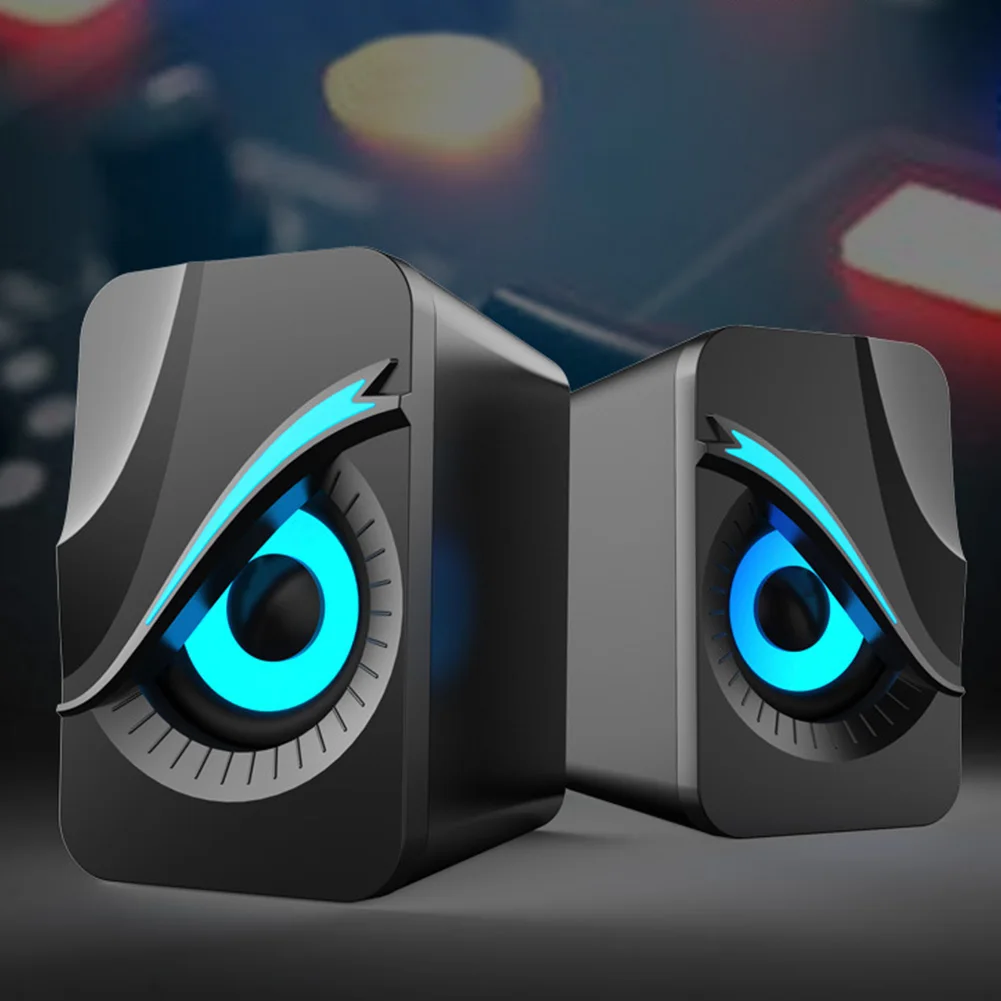 RGB 조명이 장착된 컴퓨터 스피커 미니 데스크탑 스피커 유선 볼륨 조절 PC 컴퓨터 노트북용 서브우퍼 스피커