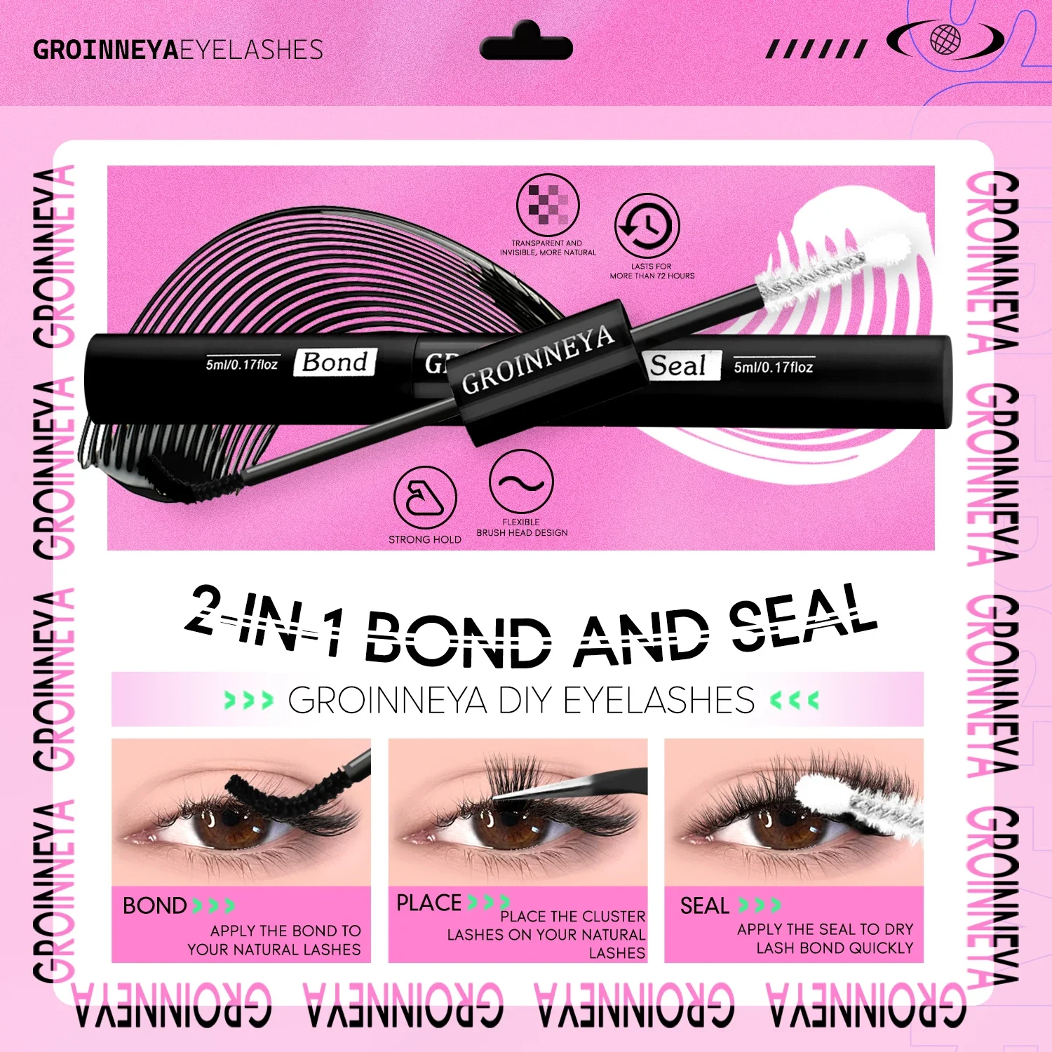 Lash Clusters Kit Cat Lashes Lash Bond & Seal Wispy Cluster Eyelash Clusters Kit DIY Eyelash Extensions at Home GROINNEYA