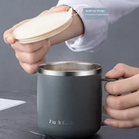 New 304 Stainless Steel Coffee Mugs Portable Cups Heat Insulation Anti-fall Thermos Mug Home with Cover and Handle Mug 4