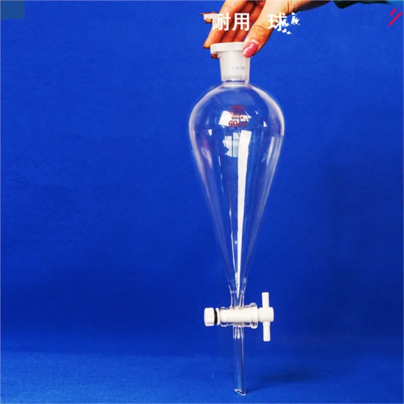 High Borosilicate Glass Pear Shaped Pyriform Separatory Funnel with Standard Taper Stopper 30/60/125/250/500ml Lab Supplies lab glass supplies,lab separatory funnel