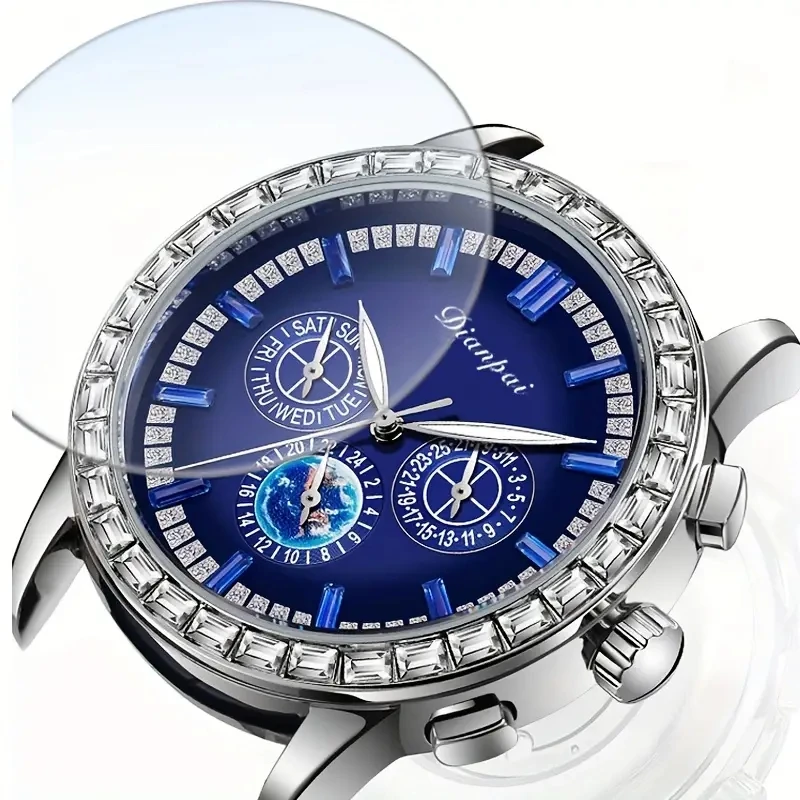 DIANPAI Men's Fully Automatic Mechanical Watch Night Glow Waterproof Stainless Steel Multi functional Watch