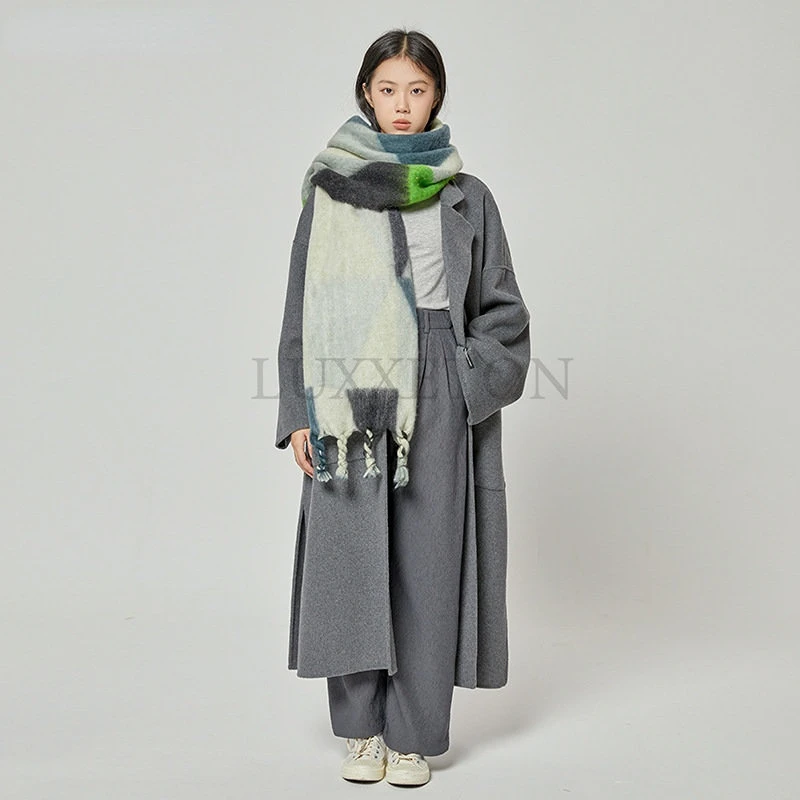

New Women Plaid Scarf Winter Pashmina Shawls Cashmere Thick Wraps Lady Tassel Warm Scarves Rainbow Hairy Bufanda