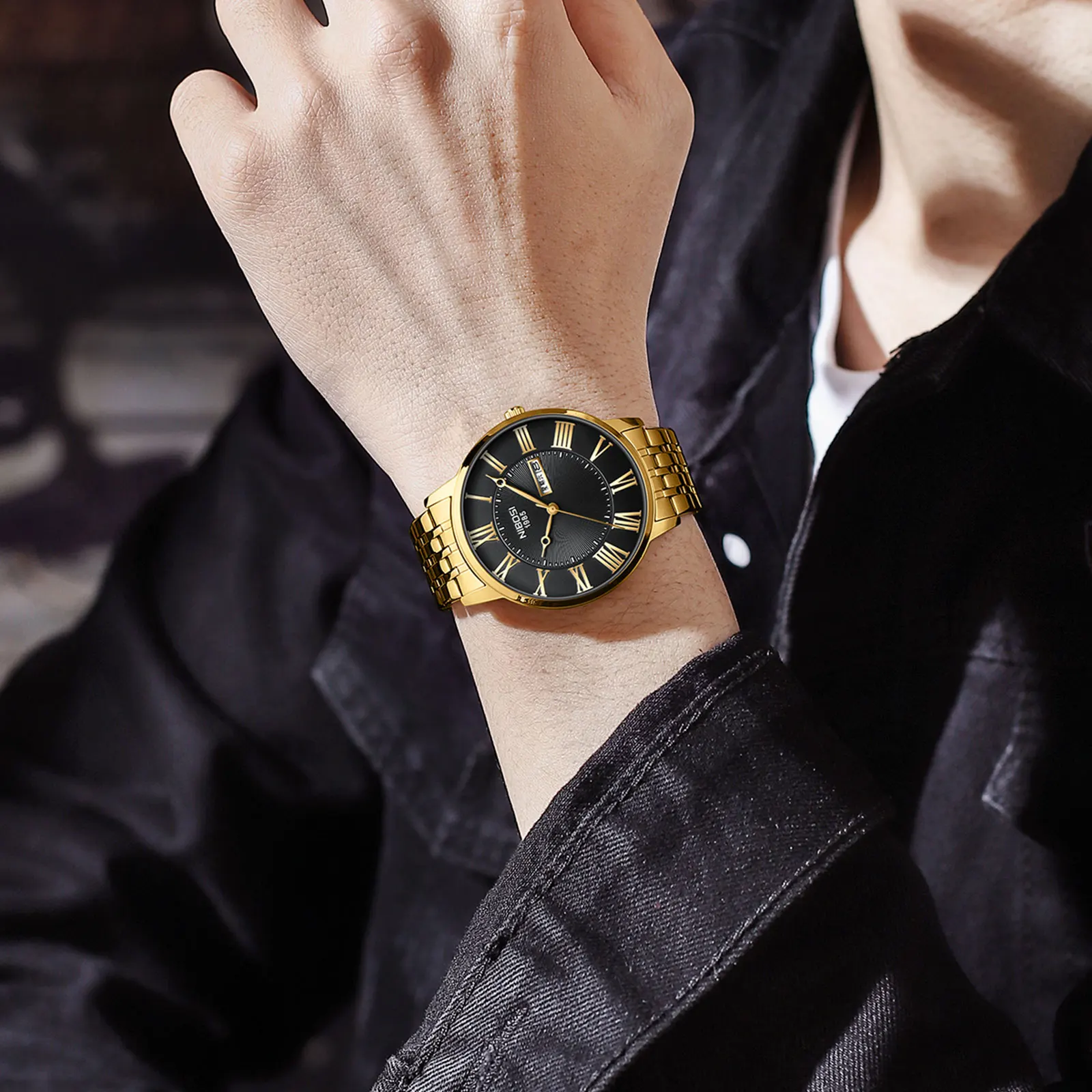 NIBOSI Man Quartz Watch Week Display Reloj de mujer Black Casual Clock Men Gold Watches Business Calender Watch Ladies Watches