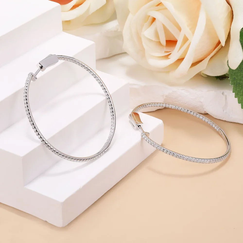 M-JAJA 50mm Full Moissanite Hoop Earrings 925 Sterling Silver for Women D Color VVS1 Lab Diamond Stud Earrings Wedding Jewelry 3