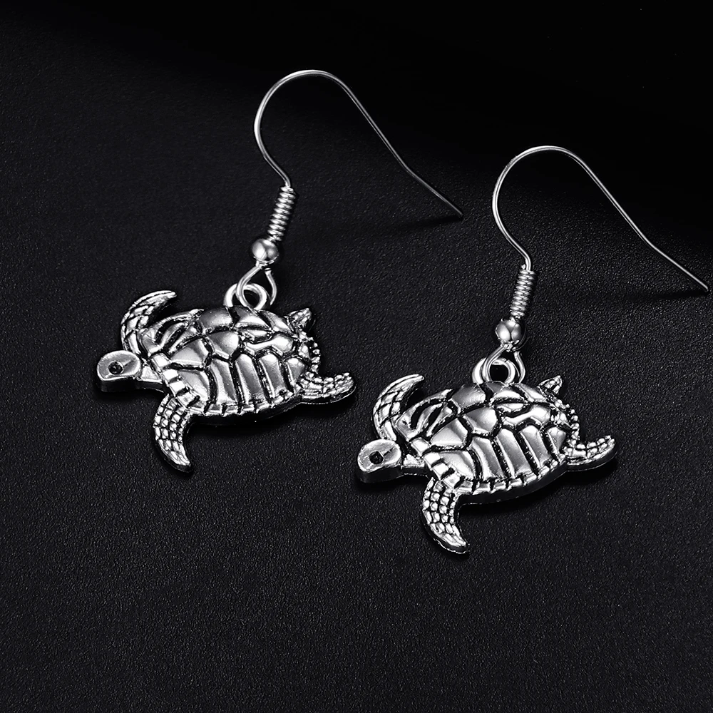 

Trendy Vintage Tortoise Shape Dangle Antique Silver Plated Earrings for Women and Man Retro Cute Punk Drop Earrings Jewelry