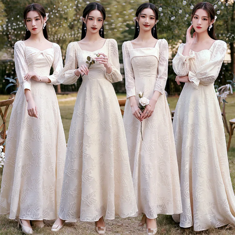 

Harajpee Champagne Bridesmaid Dress 2024 New Long Sleeved Sisters Group Evening Dresses Beautiful Romantic Chic Sweet Vestido