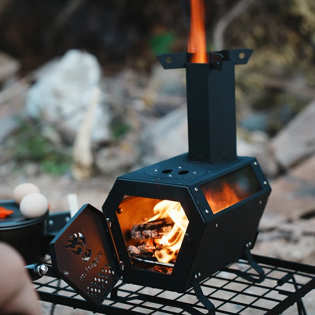Smilodon Camping Wood Burning Stove With Ash Box Outdoor Firewood Stove  Stainless Steel Portable Desktop Burner For Picnic Camp - AliExpress