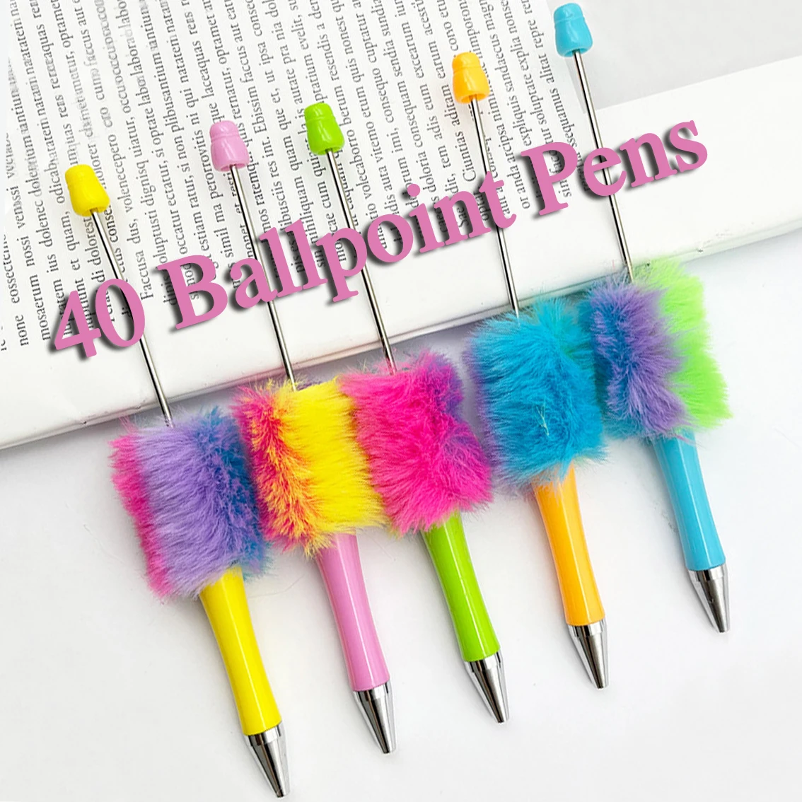 40Pcs New DIY colored Plush Beaded Pen Color Plush Ball Beadable Pen Home School Kids Students Writing Sketch Supplies 2 sets blank travelers notebook insert page diy postcard word paper letter kit papers envelope for writing colored envelopes