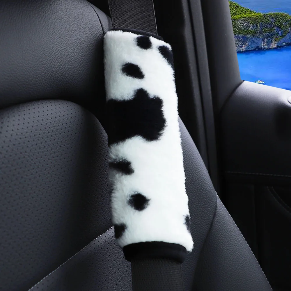 겨울용 따뜻한 핸드페인팅 소가죽 플러시 자동차 어깨 커버 안전벨트 장식 여성용 자동차 액세서리