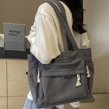 Travel Master Corduroy Shoulder Bag Casual Solid Color with Multiple Pocket Tote Bag For Women
