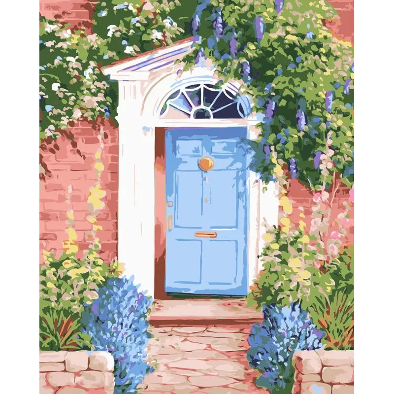 RUOPOTY Painting By Numbers Kits Door Landscape With Frame DIY Craft Unique DIY Gift For Home Decors 40x50cm