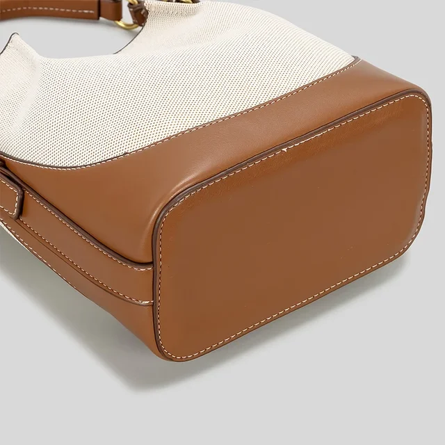 Fashion Panelled Canvas Bucket Bag Designer Women Handbags Luxury Pu Leather Shoulder Crossbody Bags with Wide Strap Tote Purses 5