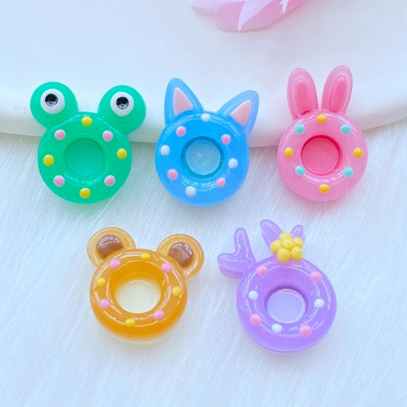 

10Pcs New Resin Mini Cute Animal Doughnuts Flat Back Cabochon Scrapbook Kawaii DIY Embellishments Accessories