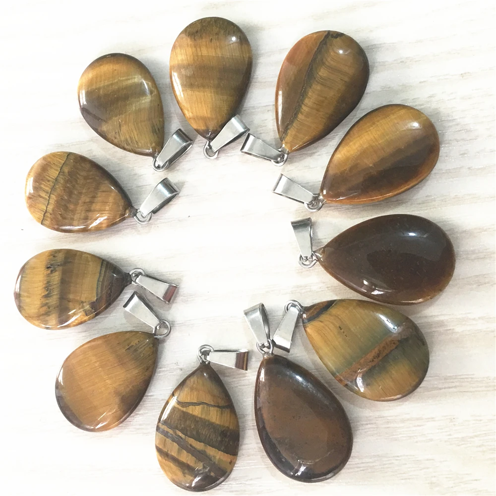 New! Natural Tiger Eye Flat Water Drop Slide Stone Pendants &Necklaces for Womem Jewelry Making 24x16x6mm 50pcs Wholesale Lot
