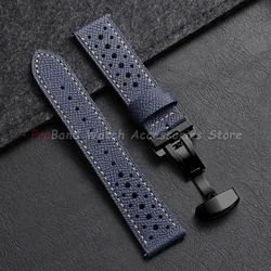 Vintage Genuine Leather Watch Band - Universal Cowhide Strap with Breathable Design - 18mm (Blue - Black)