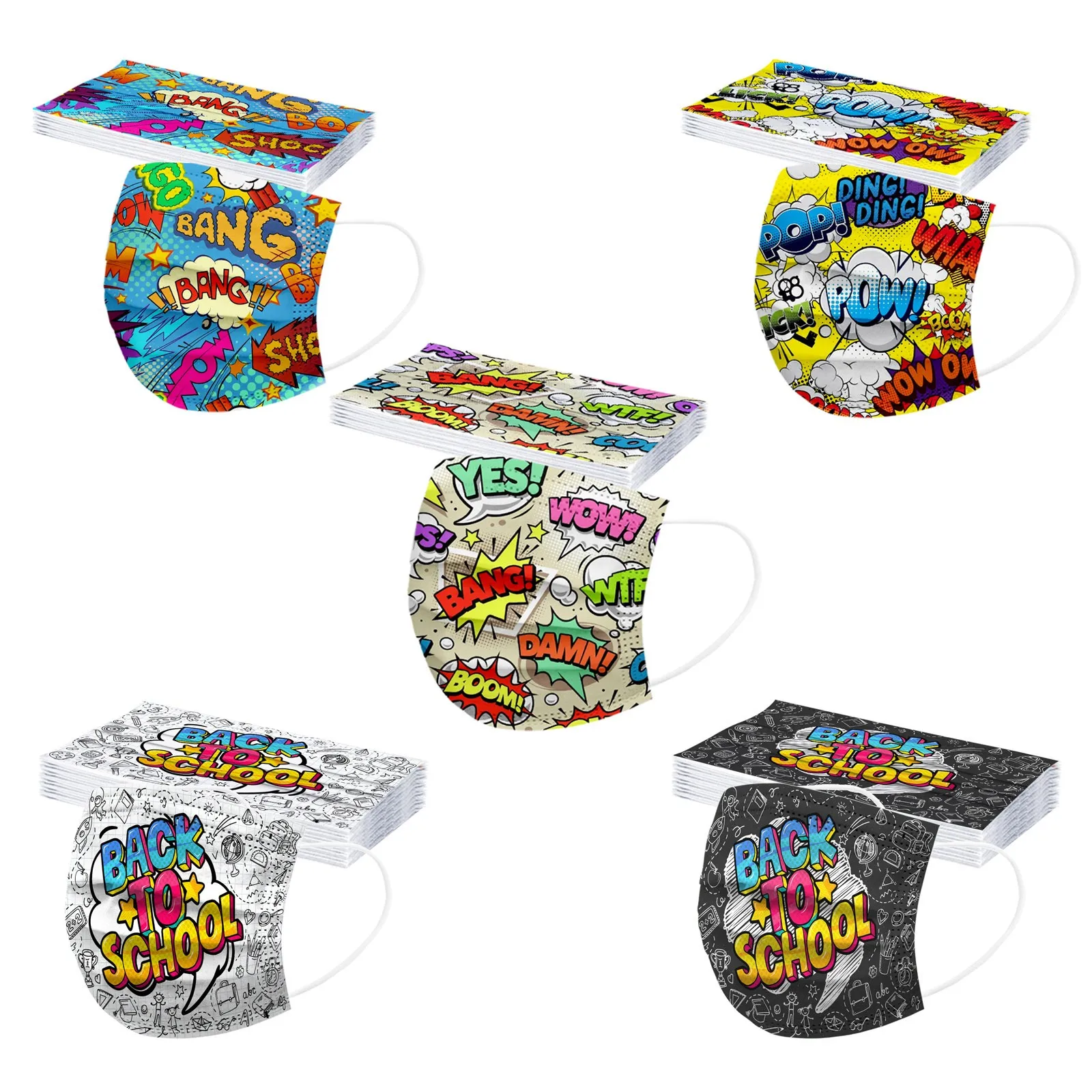 50PC Kids Children's Print Cute Mask Disposable Face Mask Industrial 3Ply Ear Loop Outdoor Dust-Proof Face Protective