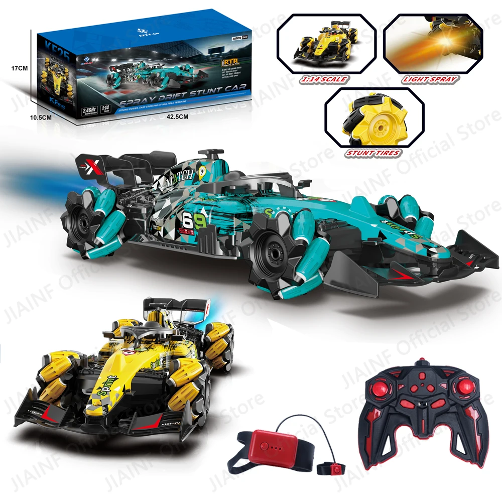 

KF25 Formula 4WD RC Drift Car 360° Roll Light Watch Gesture 2.4G Radio Remote Control Spray Stunt Cars Electric Children Toys