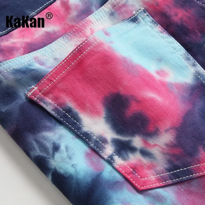 Kakan - European and American Tie Dyed Colorful Binfen Jeans for Men, Original and Personalized Elastic Long Jeans K87-F539