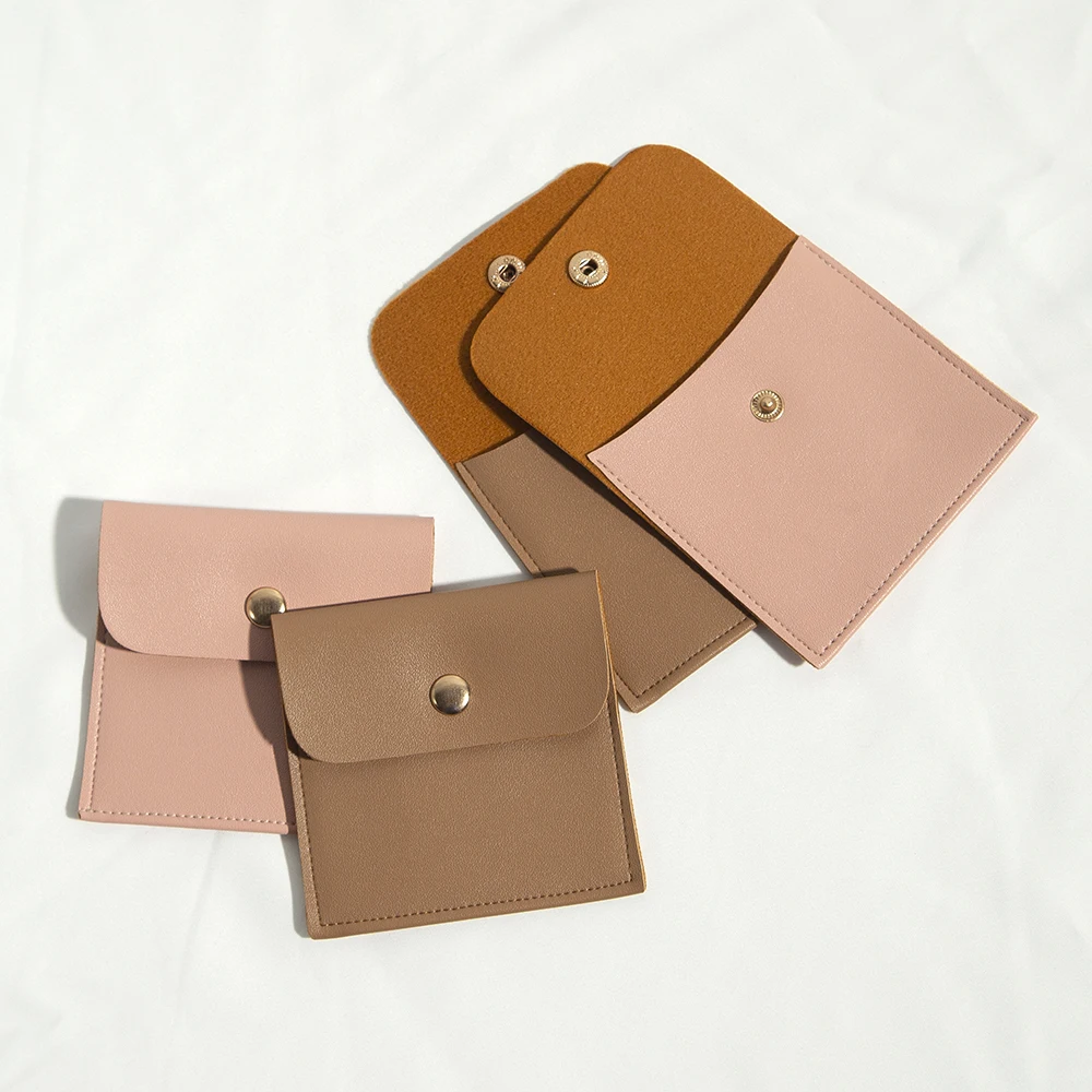 Mini Natural Gift Bag Pads Luxury PU Leather Snap Button Suede Envelope Packaging Jewelry Pouch DIY Xmas Wedding Party Gift Bags