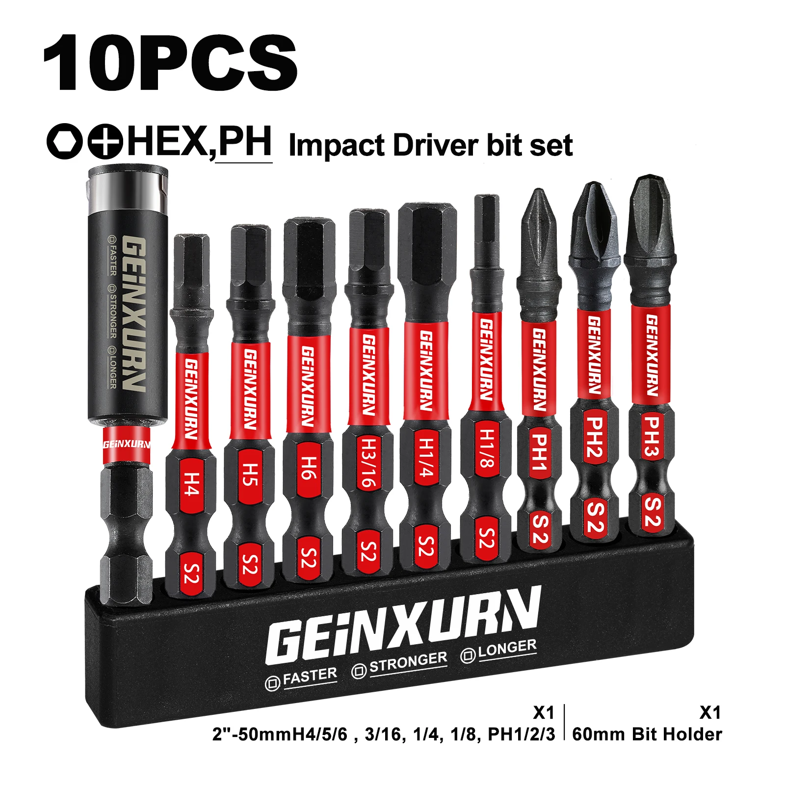 Geinxurn Mixed 2''/3''/6''Impact X50 Power Driver bit set ,S2
