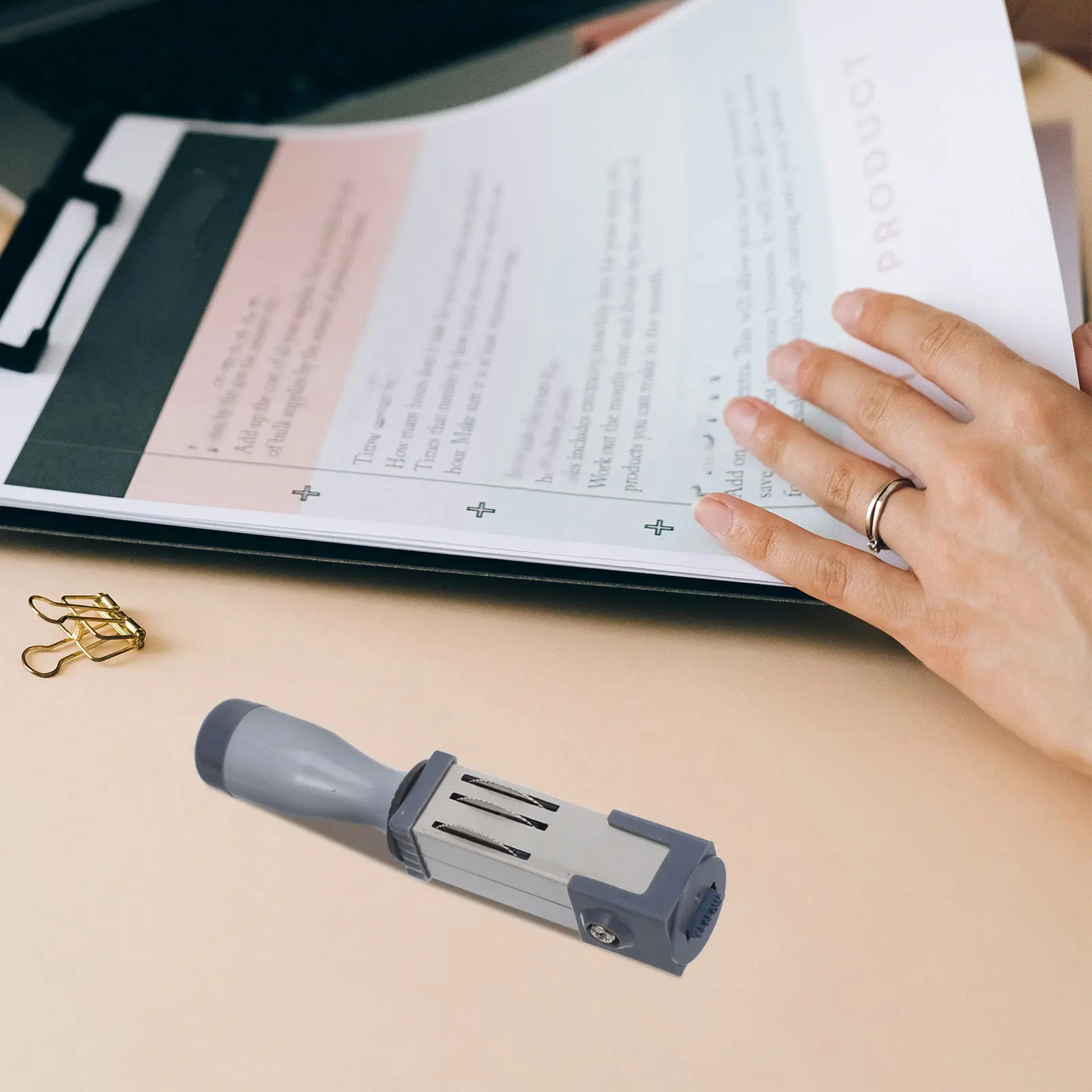 플라스틱 자동 날짜 스탬프 휴대용 핸드헬드 계약서 증명서 문서 라벨 사무용품 일상용