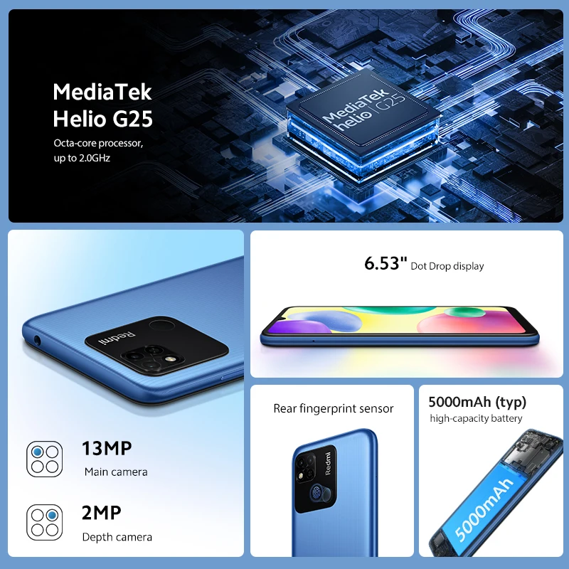 Original Xiaomi Redmi 10A Global Rom Smartphone 4G 128G 6.53' HD Display Helio G25 Octa Core 13MP Fingerprint 5000mAh SmartPhone