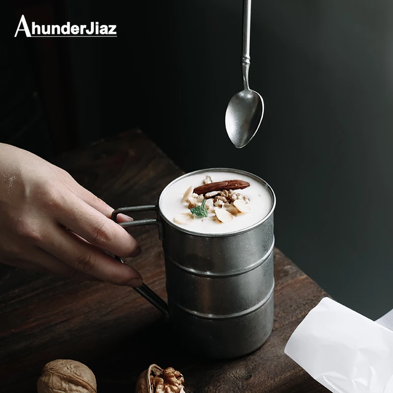 

304 Stainless Steel Mug Restaurant Household Industrial Style Stainless Steel Cup Coffee Breakfast Beer Mug Photography Props