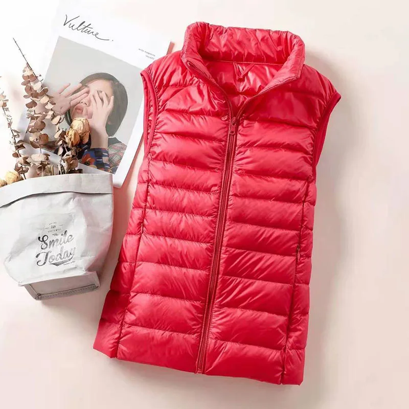 

New Light Down Jacket Vest Jacket Women Casual Fashion Vests Outerwear Autumn Winter Warm White Duck Down Waistcoat Zipper 8XL