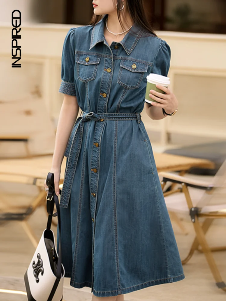 WomenCasualDenimShirtDress2023SummerFashionPoloNeckShort